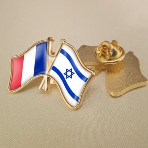 France and Israel Crossed Double Friendship Flags Lapel Pins Brooch Badges