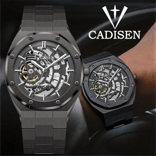 CADISEN Automatic Mechanical Watches Mens Top Luxury Brand Hollow Watch Mens Fashion Stainless Steel Strap Waterproof Watches