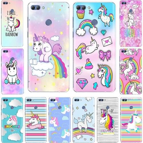 Phone Case For Huawei p smart 2018 Soft Tpu Silicone Cute Rainbow Unicorn Back Cover Enjoy 7S Case p smart Full 360 Protective