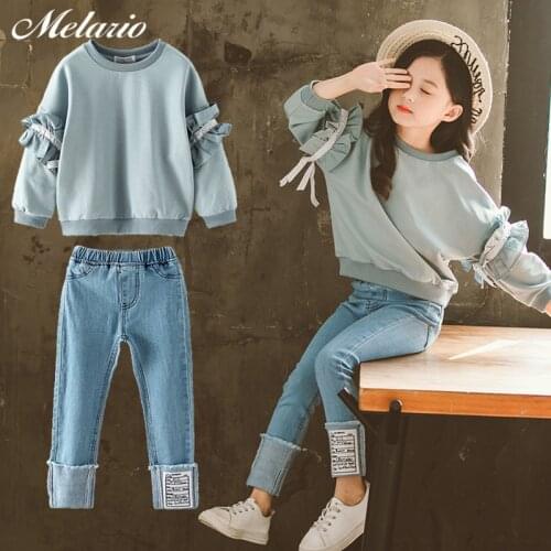 Melario New Girls Boutique Outfits Teen Girls Clothes Childrens Clothing Suits Top Demin Pants Suit 2pcs Teenager Clothing Sets