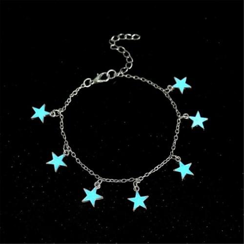 European And American Beach Wind Blue Pentagonal Star Tassel Ankle Chain Luminous Star/heart Adjustable Ankle Bracelet Ornament
