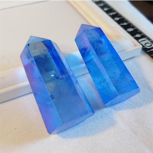 Hot products Electroplated angel aura blue crystal quartz points healing ray stone for sale