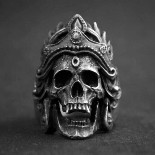 Gothic Exaggeration Demon Satan Skull Ring Jewelry for Women Men Biker Rock Metal Captain Skull Ring Party Club Accessories