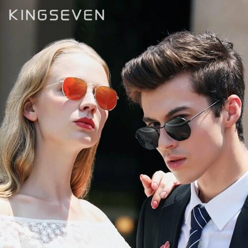 KINGSEVEN New Hexagon retro Reflective Sunglasses Men Sun glasses Stainless Steel Eyewear Oculos Gafas De Sol Shades