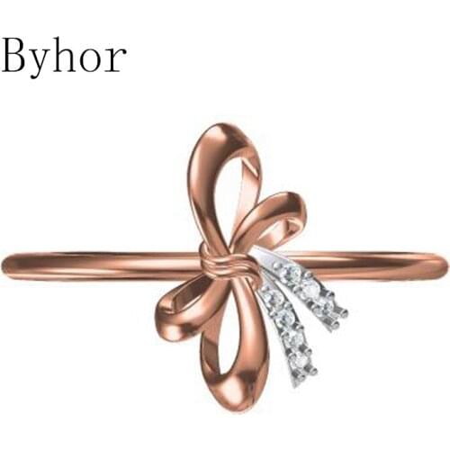 Byhor Solid 14K White+Rose Gold 0.031ct H/SI Natural Diamonds ring Women Bowknot Fine Jewelry Trendy Wedding Band кольцo кольцa