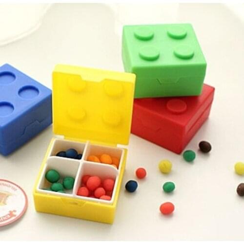 1pc Portable 4 Grids Building Block Pill Case Kids Travel Capsule Storage Box Medicine Container