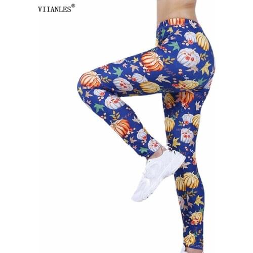 VIIANLES Pumpkin Print Leggings Elastic Fitness Elastic Punk Fahsion Sexy Ladies Pants High Waist Fashion Trousers Dropship