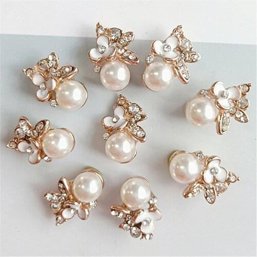 10Pieces/Lot 13*18mm Flower Metal With Rhinestone Buttons Apparel Sewing Decorative DIY Jewelry Accessories
