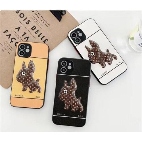 3D Cute PU Pitbull Dog Phone Case For iPhone 12 Pro 11Pro Max XR 7 8 Plus XS Honey Back Cover with Cool Luminous Eyes