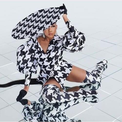 Fashion Jazz Disco Bar Party Nightclub Wear Outfit Singer Dancer Zebra Stripes Print Stage Wear Peformance Clothing