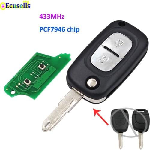 Modified 2 Buttons Flip Remote Key Fob 433MHz PCF7946 Chip for Renault VIVARO MOVANO TRAFFIC MASTER KANGOO NE72 Blade