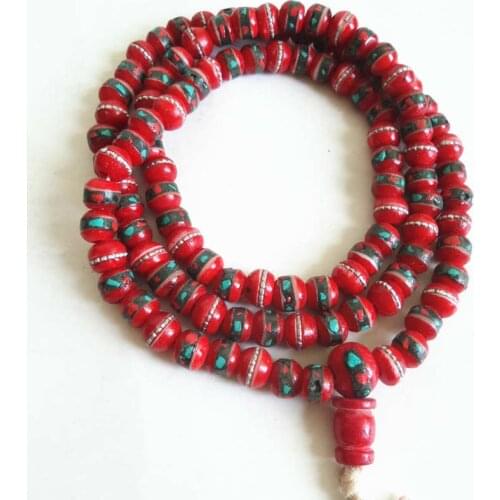 BRO586 Tibetan 108 Red Yak Bone Prayer Meditation Mala Tibet Rosary Free ship 8mm