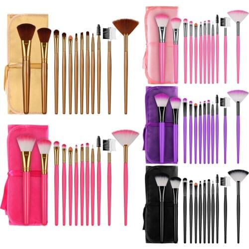 12PCS Fashion Makeup Brushes Set Natural Synthetic Hair Eye Shadow Blusher Foundation Eyelash With Cosmetic Bag