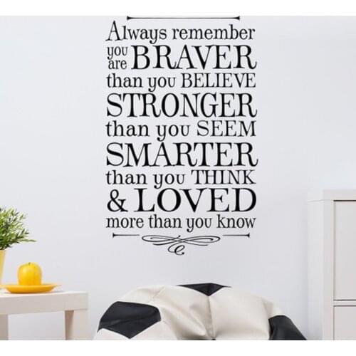 Kids Room Wall Decal Always Remember You Are Braver Wall Window Stickers For Bedroom Living Room Removable Art Mural Decor L971