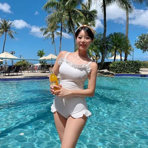 2021 New Fashion Bathing Suit Women Solid One Piece Swimsuit Suspender Single Shoulder Monokini Korean Style Summer Beachwear