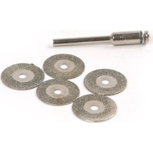 New 5Pcs 22mm Mini Diameter Emery Plating Diamond Rotary Cutting Discsl DIY Tools Accessories for Dremel with 1Pcs rod
