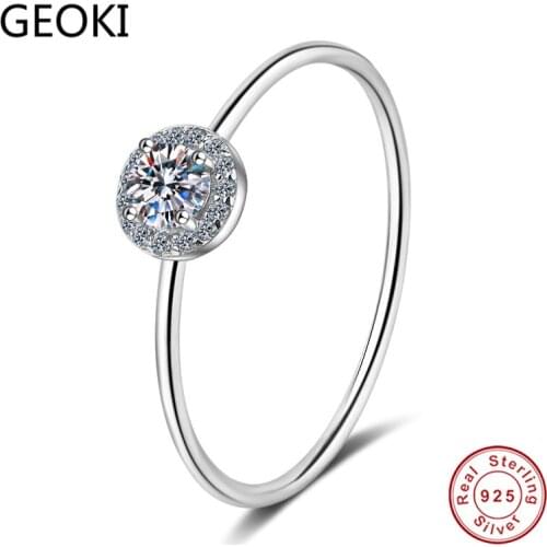 Geoki Passed Diamond Test 0.3 CT Round Perfect Cut Moissanite Wedding Ring 925 Sterling Silver Diamond Rings Luxury Jewelry Gift