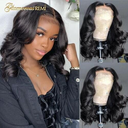 Body Wave Lace Front Wig Brazilian Bob Wig With Baby Hair Preplucked 4x4 Body Wave Human Hair Wigs For Black Women Natural Color