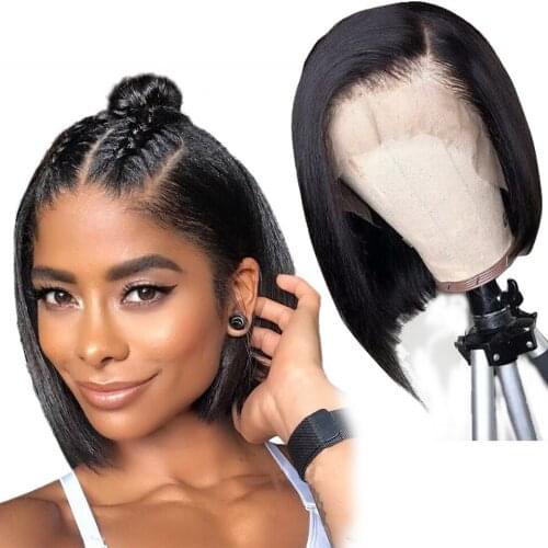 Beauty Queen 4*4 Lace Closure Short BOB Human Hair Wigs 13*6*1 Deep Part Bone Straight Short Bob Wig Malaysian Lace Closure Wigs