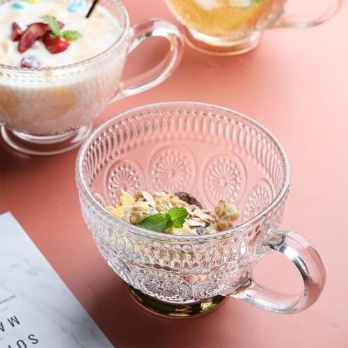 Transparent Glass Breakfast Mug Oat Coffee Tea Milk Yogurt Mugs Creative Phnom Penh Relief Cup Heat Resistant Crystal Glasses