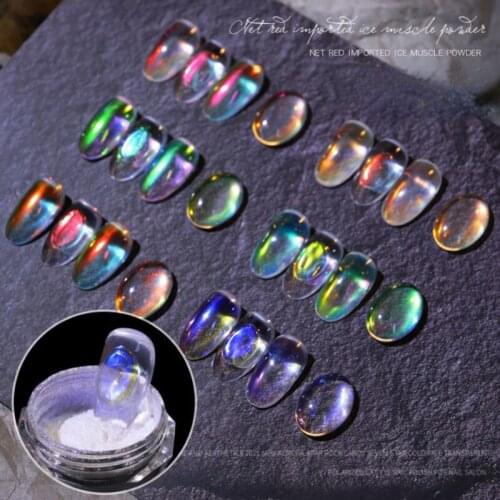 Ice muscle Multicolor Holo Glitter Mirror Aurora Neon Powders Dust Chameleon Nail Art Chrome Pigment Dipping Powder Decoration
