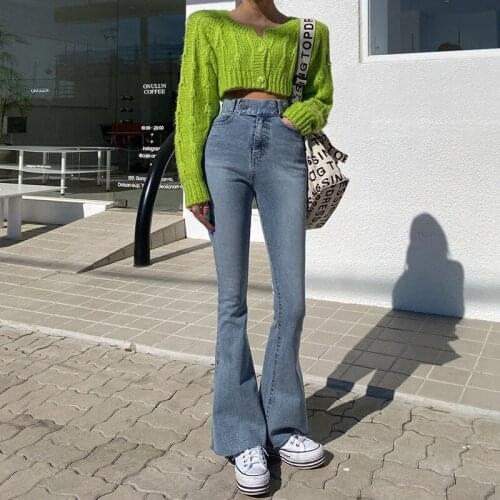 Featured High-Waisted Button Slim Slimming Hip-Lifting Summer 2021 European And American Bootcut Pants Washed White Jeans