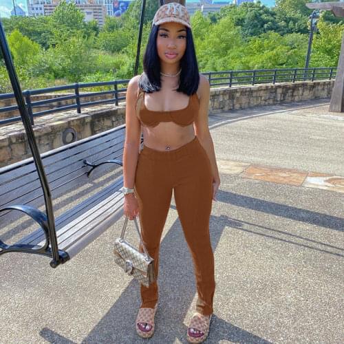 Sexy Bra and Pants 2 PCS Sport Set Women Two Piece Outfits Sleeveless Tank Crop Top And Skinny Pants Party Night Club Wear 2021