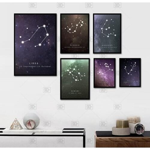 Constellations Wall Art Modern Canvas Painting Zodiac Astrology Sign Black And White Posters Prints Nordic Kids Decor Pictures
