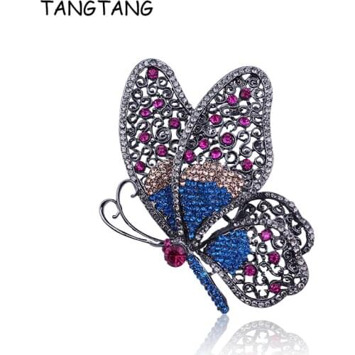 TANGTANG Large Butterfly Brooch Pin For Women Multi Colors Rhinestone Brooch Black Gunmetal Plating Brooches And Pins Jewelry