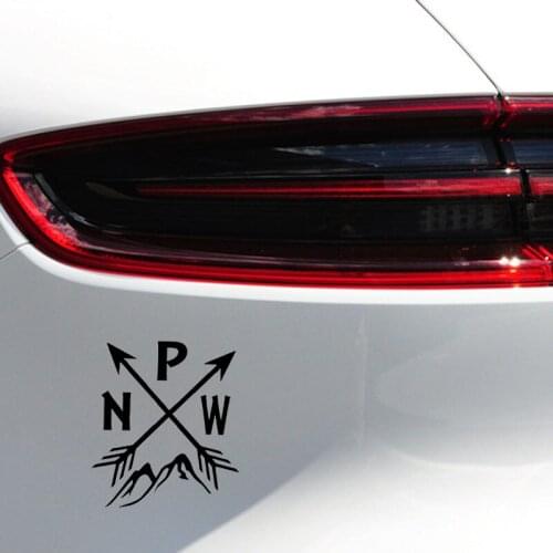 Pacific Northwest PNW Mountain car Stickers Camping Arrows window bumper accessor Decal Sticker Black Silver 11.7CM*13.3CM