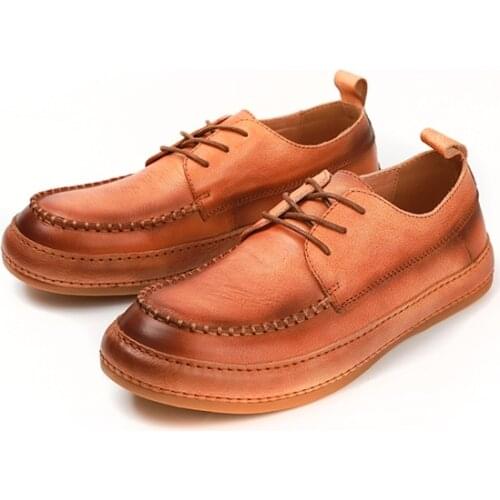 Yomior Real Cow Leather Trend Casual Men Shoes Handmade Flats Sneakers Luxury Brand Lace-up Breathable High Quality Flat Loafers