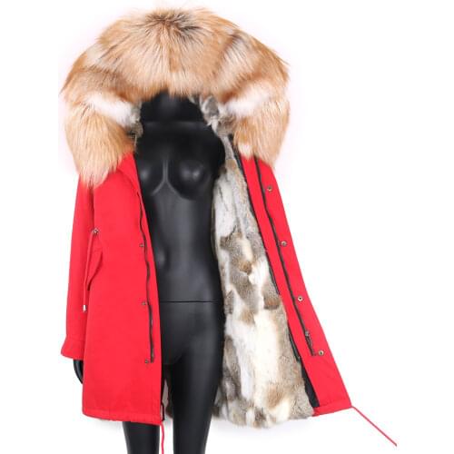 2021 Waterproof Outerwear Long Parka Winter Jacket Women Real Fur Coat Natural Raccoon Fur Hood Real Rabbit Fur Liner