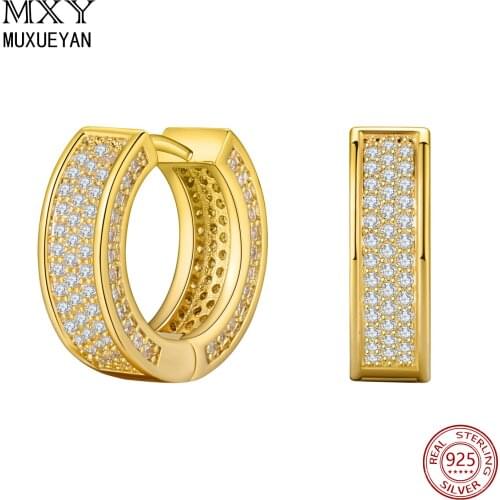 925 Sterling Silver Micro Paved Crystal Circle Hoop Earrings For Women Zircon Delicate Fine Jewelry 2021 Trend MUXUEYAN