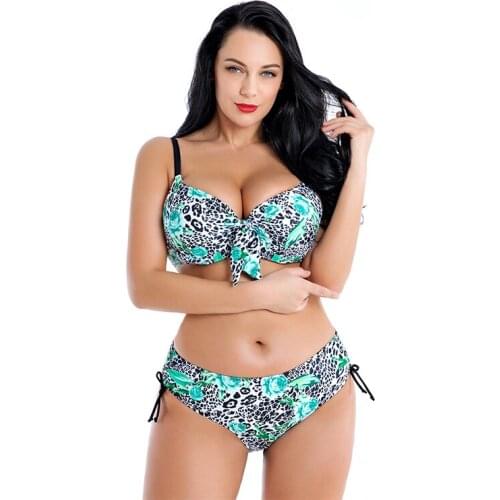 Sexy Women Bikinis Female Plus Size Bandage Printing Padded Bra Bikini Split Body Swimsuit Lady Beachwear Suit Swimwear