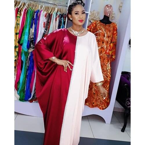 Dresses For Women Casual Abayas Kaftan Maxi Dress Batwing Sleeve Loose Splicing Style Pullover Muslim Ladies Long Vestidos