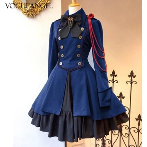 Medieval Retro Gothic Black Lace Up Chain Bow Lolita Coat Long Sleeves Ruffle Classic Lolita Dress Slim Knee Length Cosplay Clot