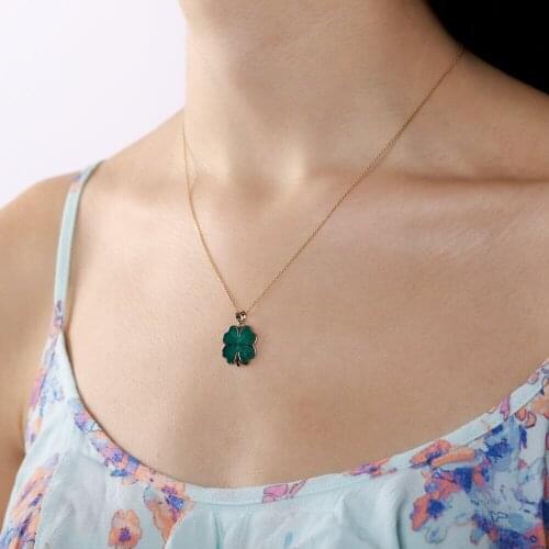 Symbol Gold 14k Heart Clover Gold Enamel Necklace Design 1.5 Cm Lucky Accessory Dainty Comfortable Charms Best Party Love gift