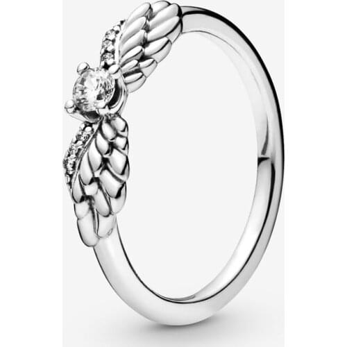 100% 925 Sterling Silver Rings for Women Sparkling Angel Wings Ring Clear CZ Fine Jewelry Wedding Party Gift