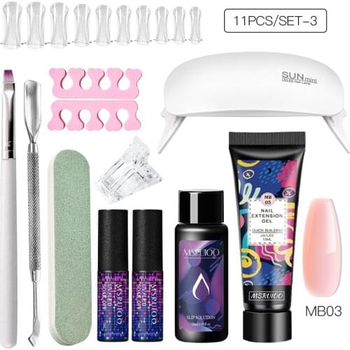 11PCS/Set 15ml Extension Kit Glitter Clear Color Nail Art Set Crystal Fast Building UV Gel Polish Acrylic Nail Tool Set VIP LinK