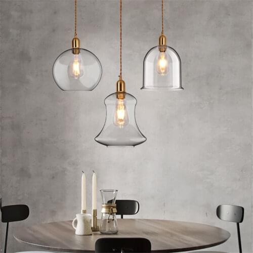 Vintage Clear Glass Pendant Lights Retro Lampshade Loft Pendant Lights E27 110V 220V Hanging Lights For Dinning Room Kitchen