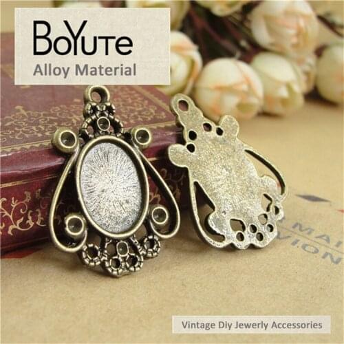 BoYuTe (50 Pieces/Lot) 14*10MM Setting Cabochon Cameo Pendants Charms Bezel Blank Base Settings Tray Diy Jewelry Components