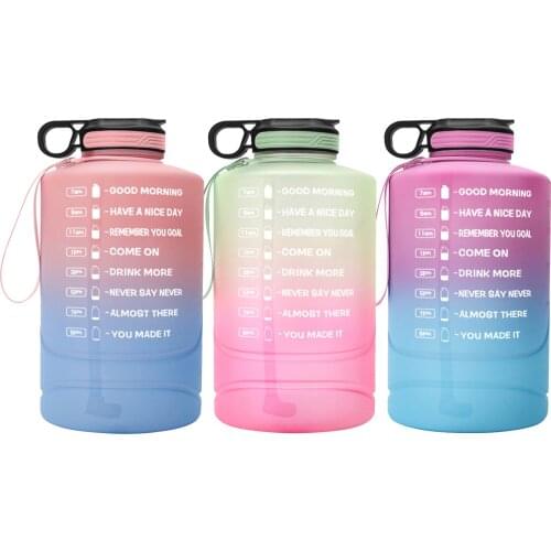 2.2L Gallon Water Bottle With Time Marker & Straw, Motivational Water Jug BPA Free Leakproof Large Water Bottles For Gym