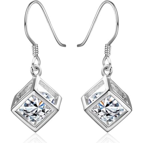 E583 Fashion Jewelry Cubic Zirconia Womens Drop Earrings New Plated Wedding Earrings Gift silver color