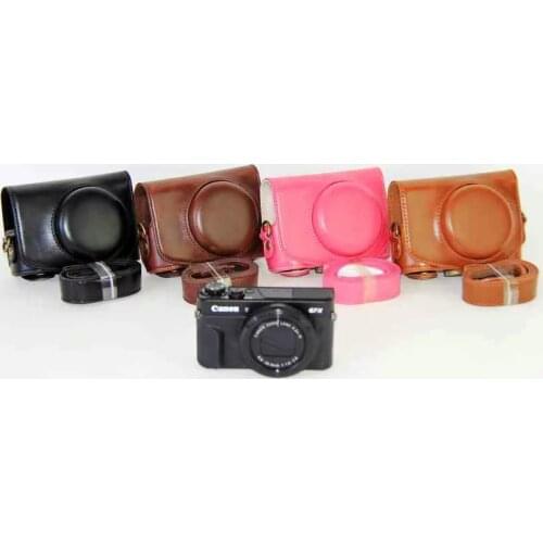 PU Leather Camera Bag Case Cover For G7X G7X Mark II G7XII With Strap 4 Colors Black/Light Brown/Dark Brown/Pink