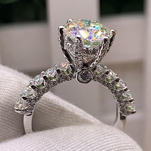 10K Au417 White Gold Women Wedding Party Engagement Ring 1 2 3 4 5 Carat Round Crown Moissanite Diamond Ring Luxury Trendy Gift