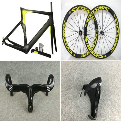 Customize logo Concept Carbon Frame 50mm Cosmic Bike wheelset yellow Carbon Handlebar Bottle Cages V3RS C64 Carbon Frame
