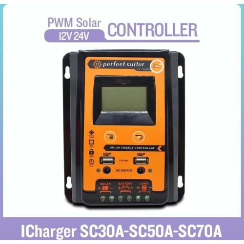 30A 50A 70A MPPT PWM Solar Charge Controller 12V 24V Dual USB Solar Regulator With LCD IP32 PV Battery Controller Load Timer
