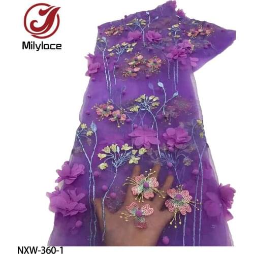Beautiful French 3d Flower Lace Embroidery Tulle Mesh Lace Nigeria Lace for Evening Dress NXW-360