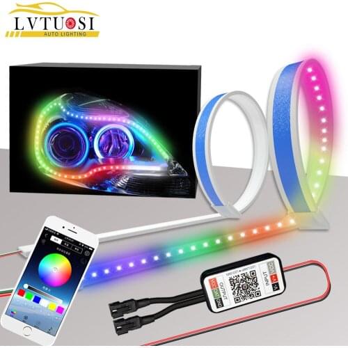 LVTUSI 2PCS RGB DRL Daytime Running Light for Headlight Assembly Waterproof Turn Signal Lights with APP Bluetooth Remote Control