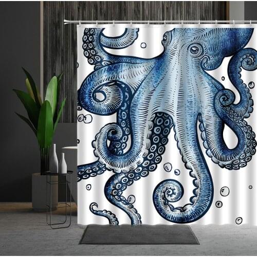 Marine Life Shower Curtain Retro Style Octopus Pattern Bathroom Partition Home Products Bathtub Decoration Multiple Size
